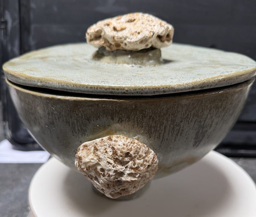 Keramiek "Ronde Pot met Deksel en Schelpen" door Marianne — Kunstcollectief Zaalberg