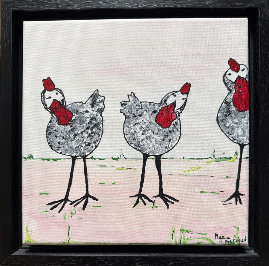 Schilderij "Kippen Zwart Wit" door Marianne — Kunstcollectief Zaalberg