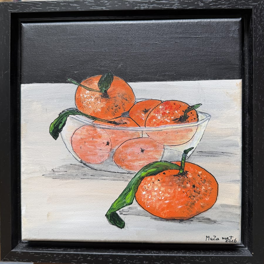 Schilderij "Mandarijnen in Glazen Schaal" door Marianne — Kunstcollectief Zaalberg