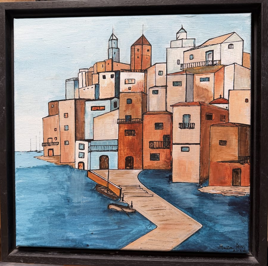 Schilderij "Stad aan het Water" door Marianne — Kunstcollectief Zaalberg