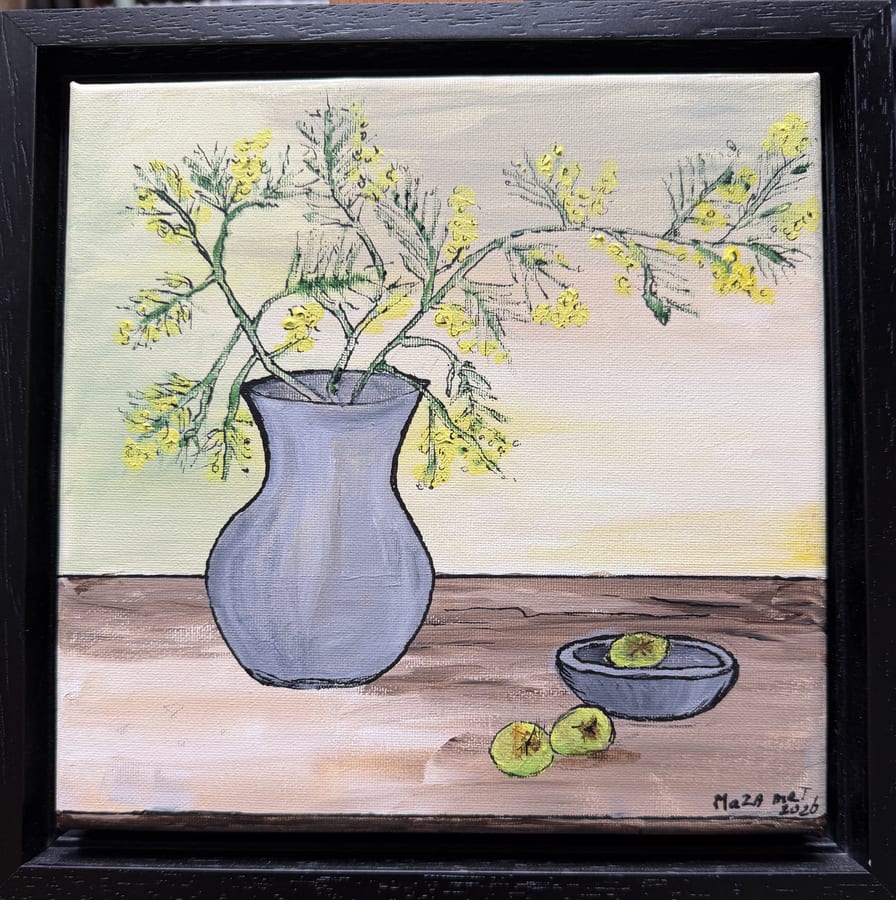 Schilderij "Vaas met Mimosa" door Marianne — Kunstcollectief Zaalberg