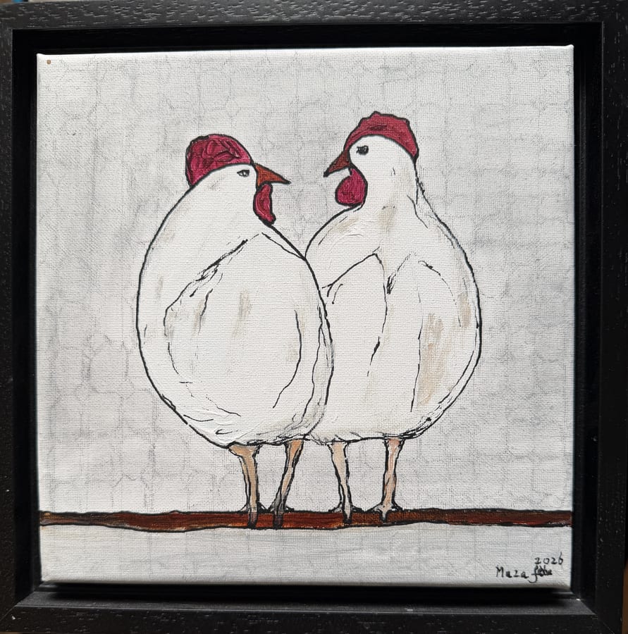 Schilderij "Witte Kippen" door Marianne — Kunstcollectief Zaalberg